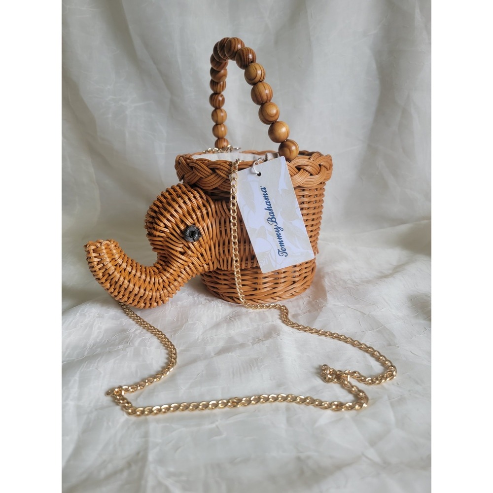 TOMMY BAHAMA WICKER RATTAN ELEPHANT PURSE BUCKET BAG HANDBAG - NWT, VIRAL SUMMER